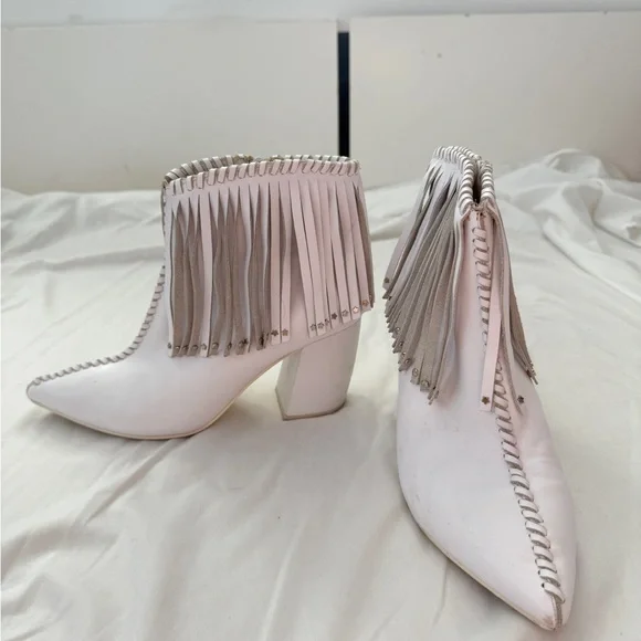 Jeffrey Campbell White Fringe Ankle Booties - Picture 3 of 7